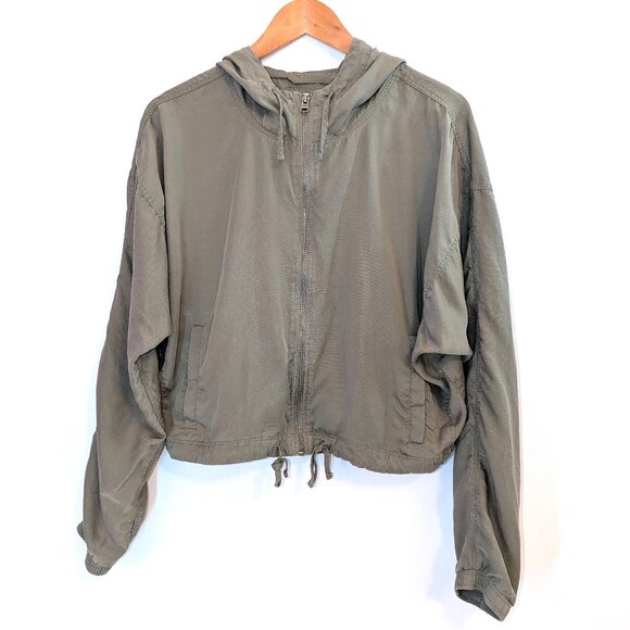 Abercrombie & Fitch | Olive Green Lightweight Crop Hooded Utility Jacket Large - Picture 6 of 15